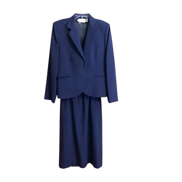 Vintage The Villager 2 Piece Suit Skirt Blazer Jacket Women SZ 14 Navy Blue Wool - Picture 8 of 16
